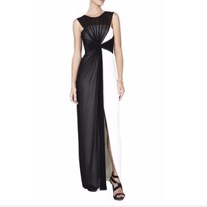 NEW BCBGMAXAZRIA BLACK/WHITE NINAH COLOR-BLOCKED GOWN NWT